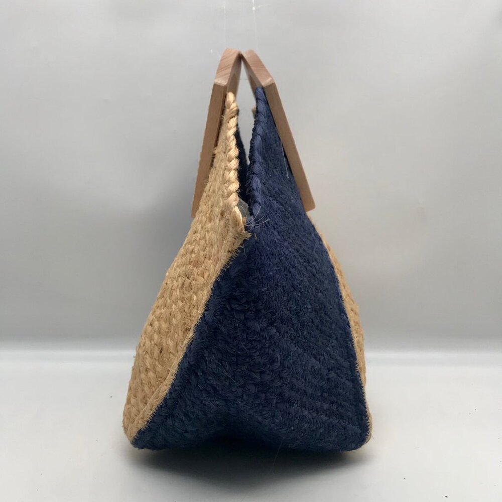 MMS Brands Natural Woven Jute and Blue Braided Tote Bag - Picture 4 of 10